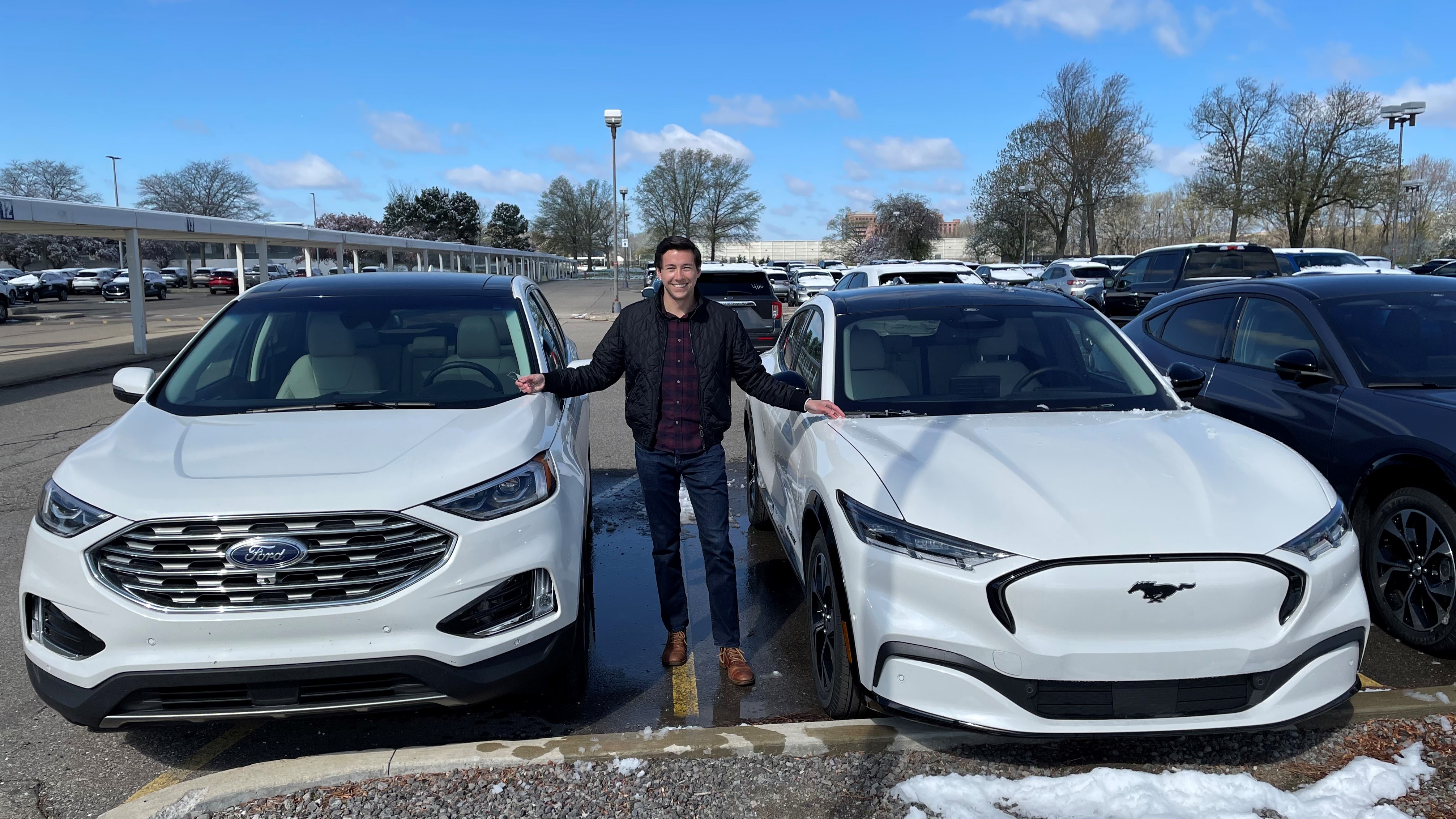 Jim trading in his Ford Edge for a Mustang Mach-E to begin his journey into electrification.