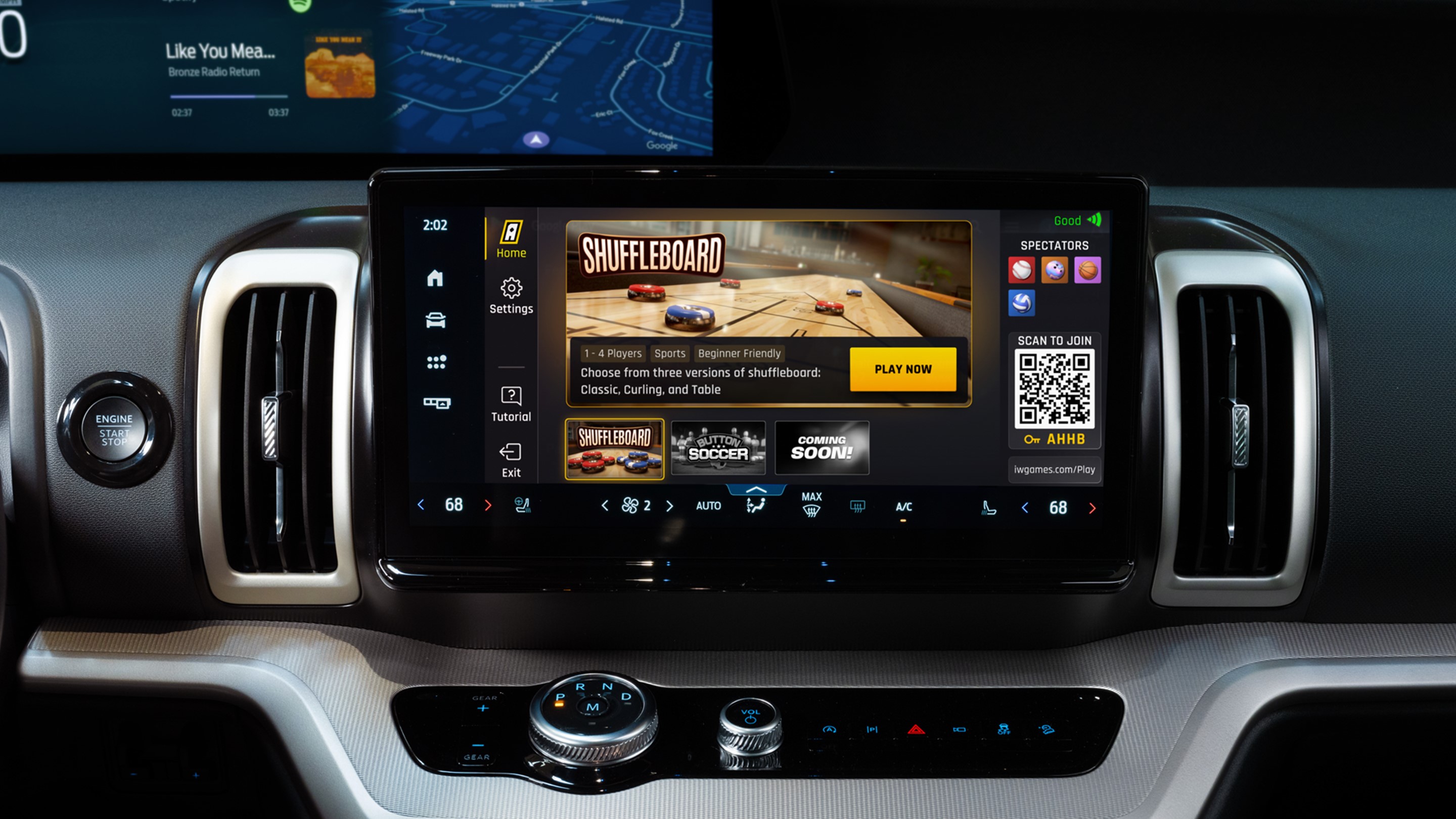 A shuffleboard game screen of Arcade Sports Collection on Ford and Lincoln Digital Experience is pictured on the screen in a vehicle.