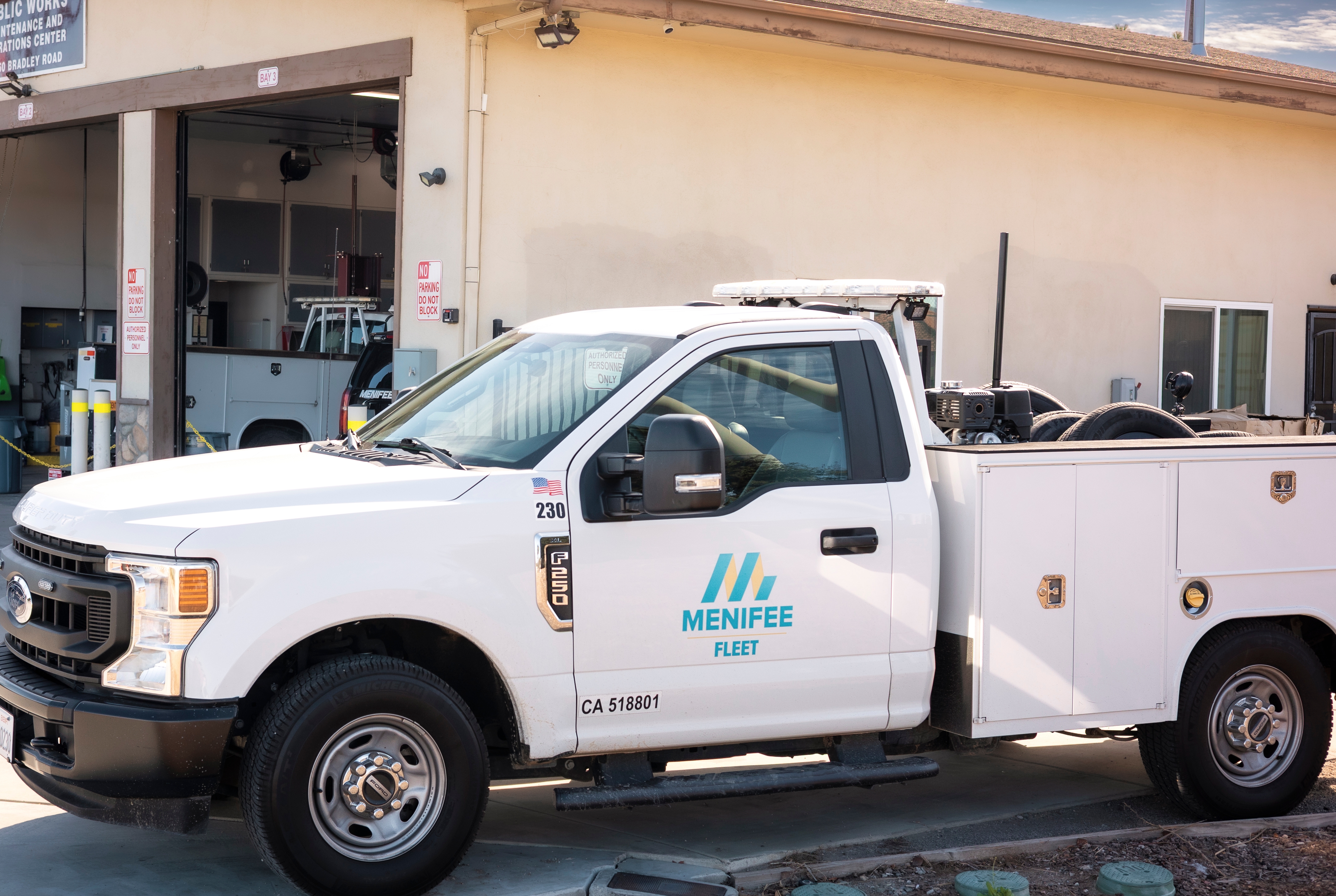 A City of Menifee Ford truck parked in front of the maintenance and operations center.