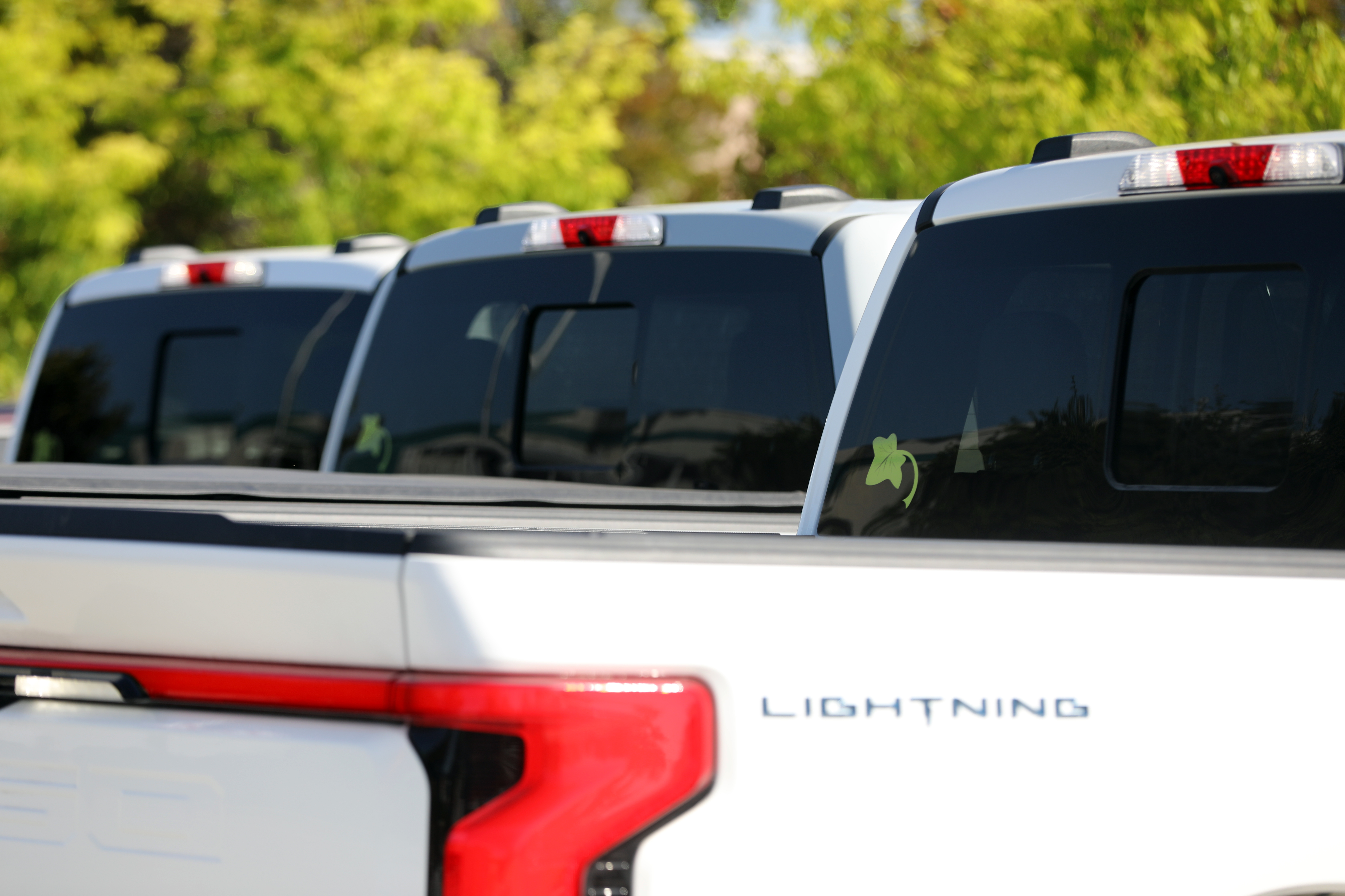 Two F-150® trucks and an F-150® Lightning® truck parked side by side.
