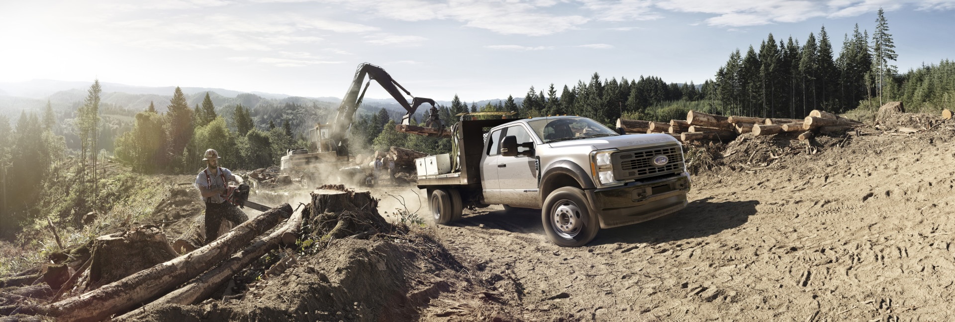An upfitted 2025 F-450 Super Duty® Chassis Cab XL on a work site.