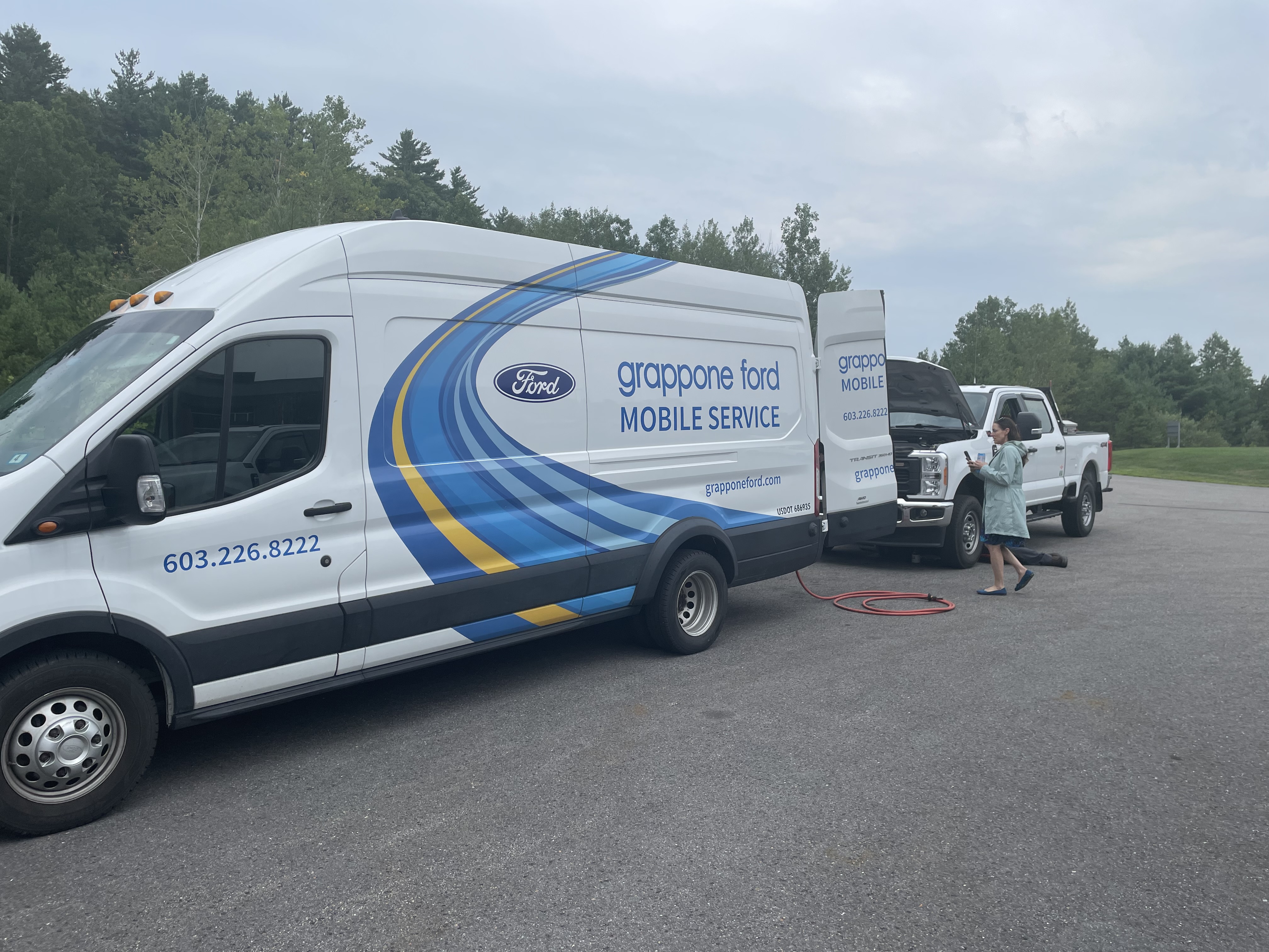 At Grappone Ford's food drive event, customers received a free mobile oil change in exchange for nonperishable donations.