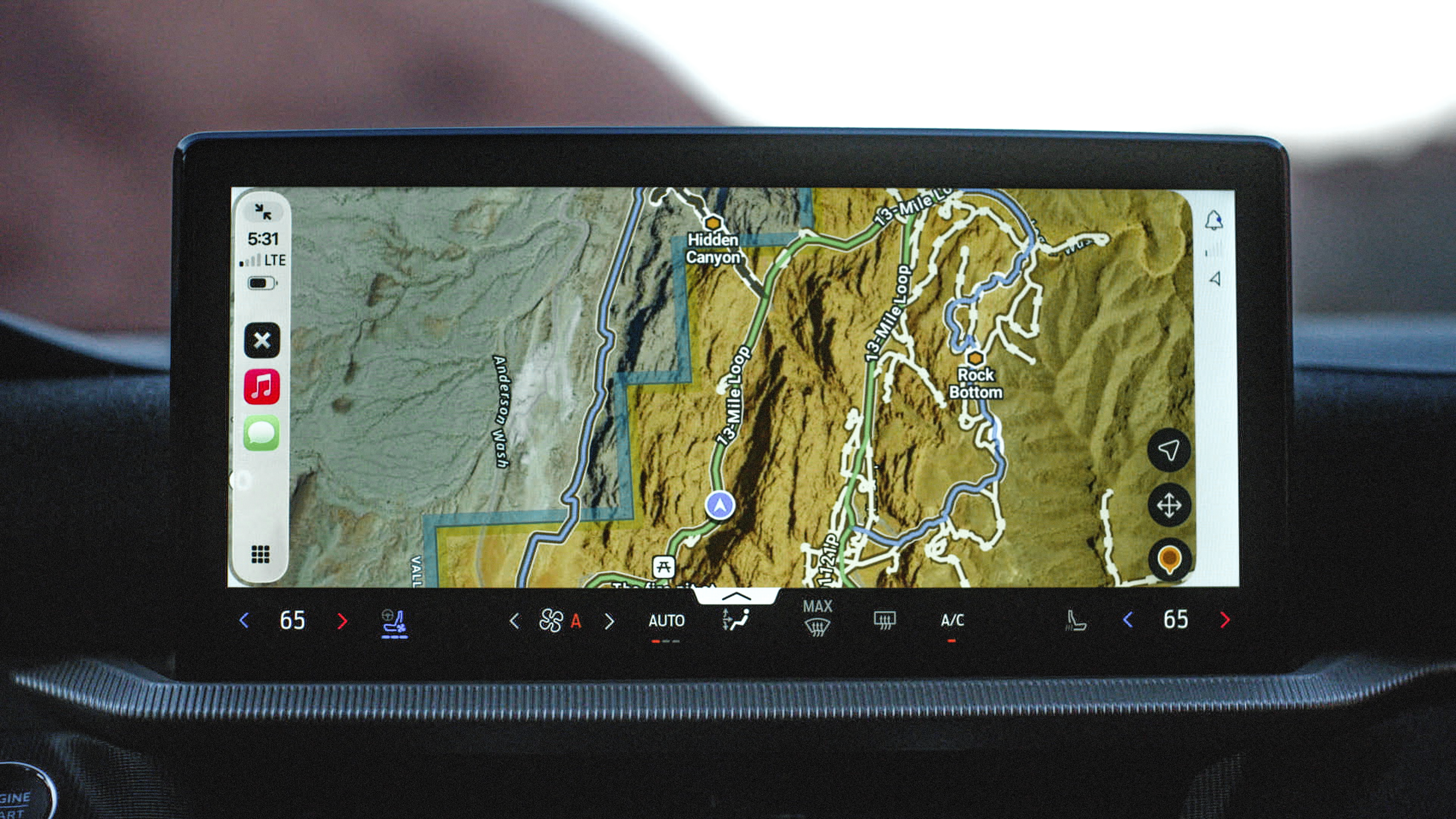The onX app made navigating the desert landscape easy, with the directions displayed on the in-vehicle screen.