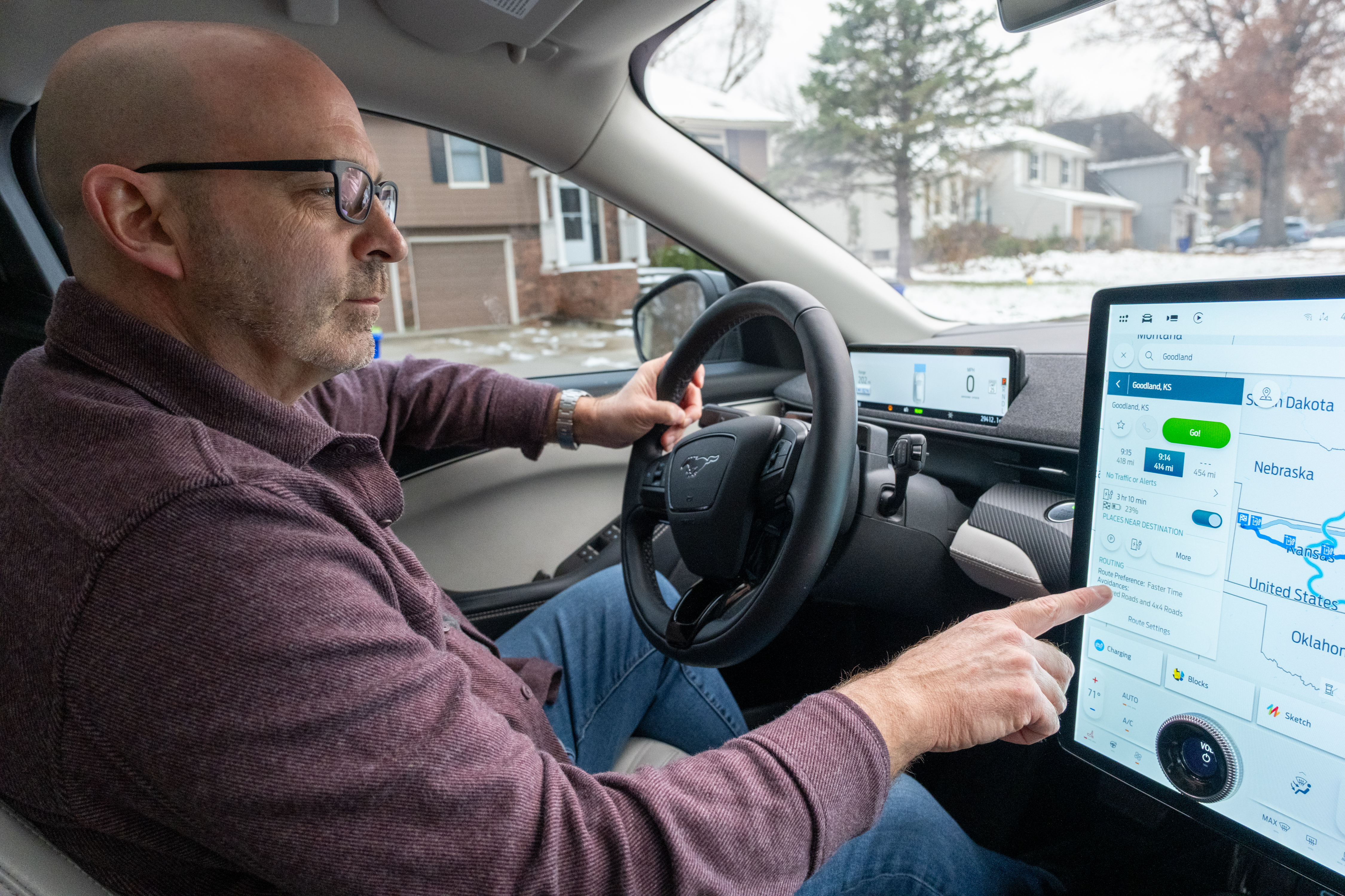 Todd using the Mustang Mach-E's SYNC Navigation System.
