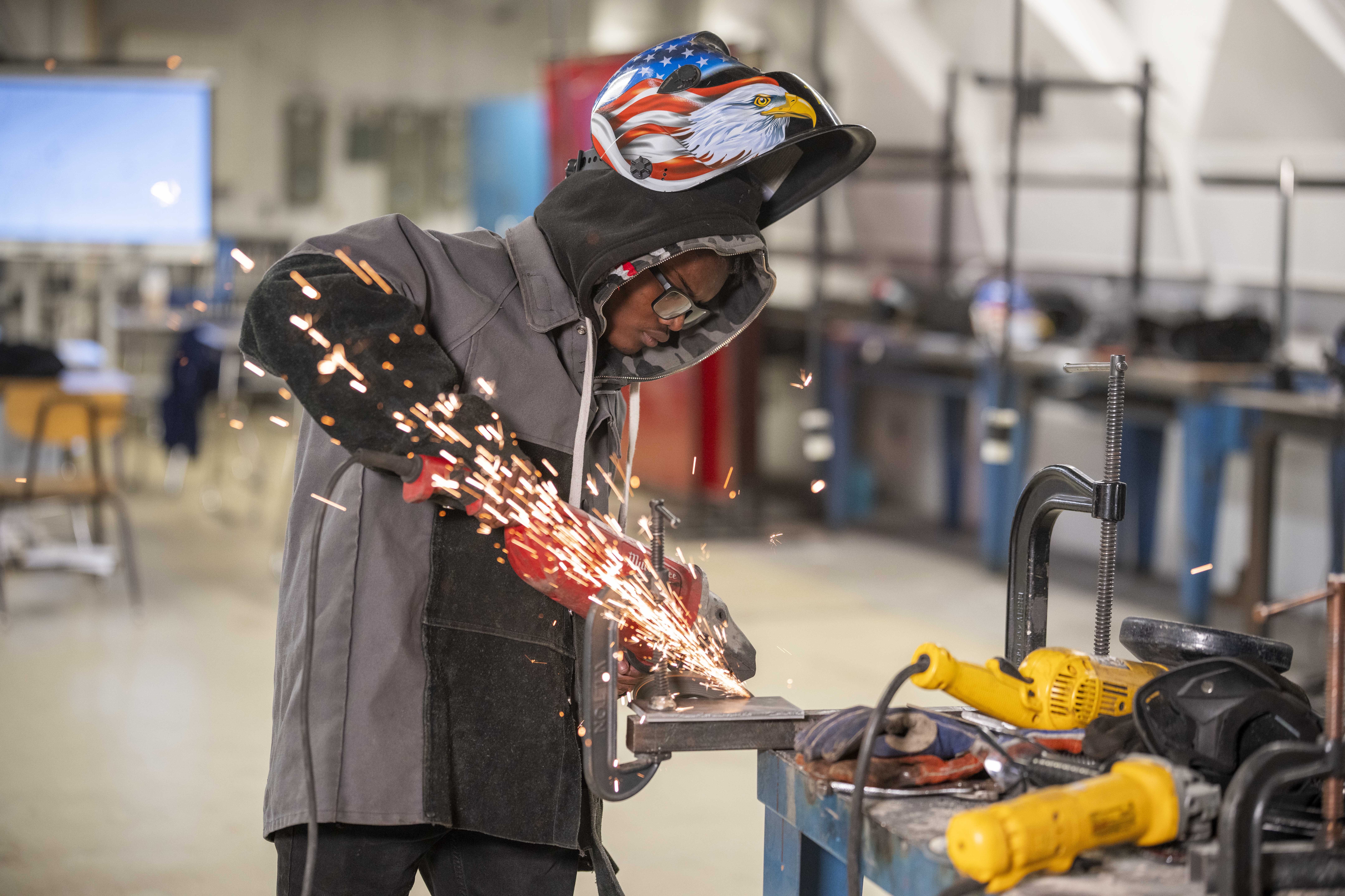 Yesiah demonstrates how he has learned to weld at the Breithaupt Career Technical Center. After graduation, he plans to go into the trades as a career and has signed a pledge to do so, on May 6, 2026, in Detroit, Michigan.Photos by Adam Schultzadam.schultz@gmail.com