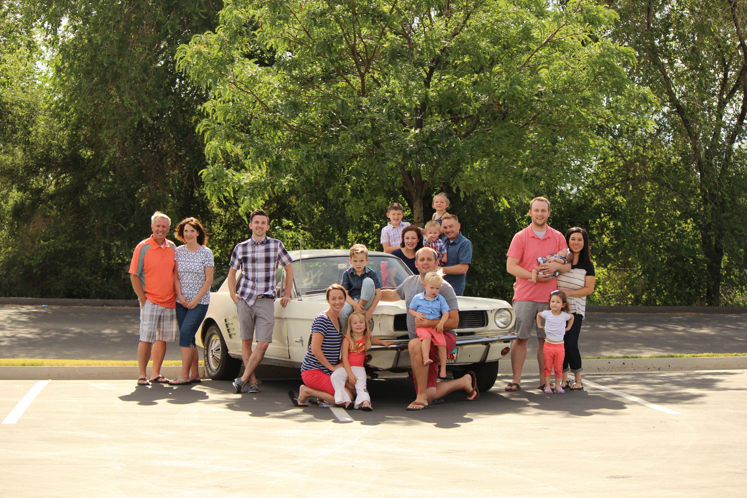 The family Mustang is at the center of each family photo from 1998 to 2025.